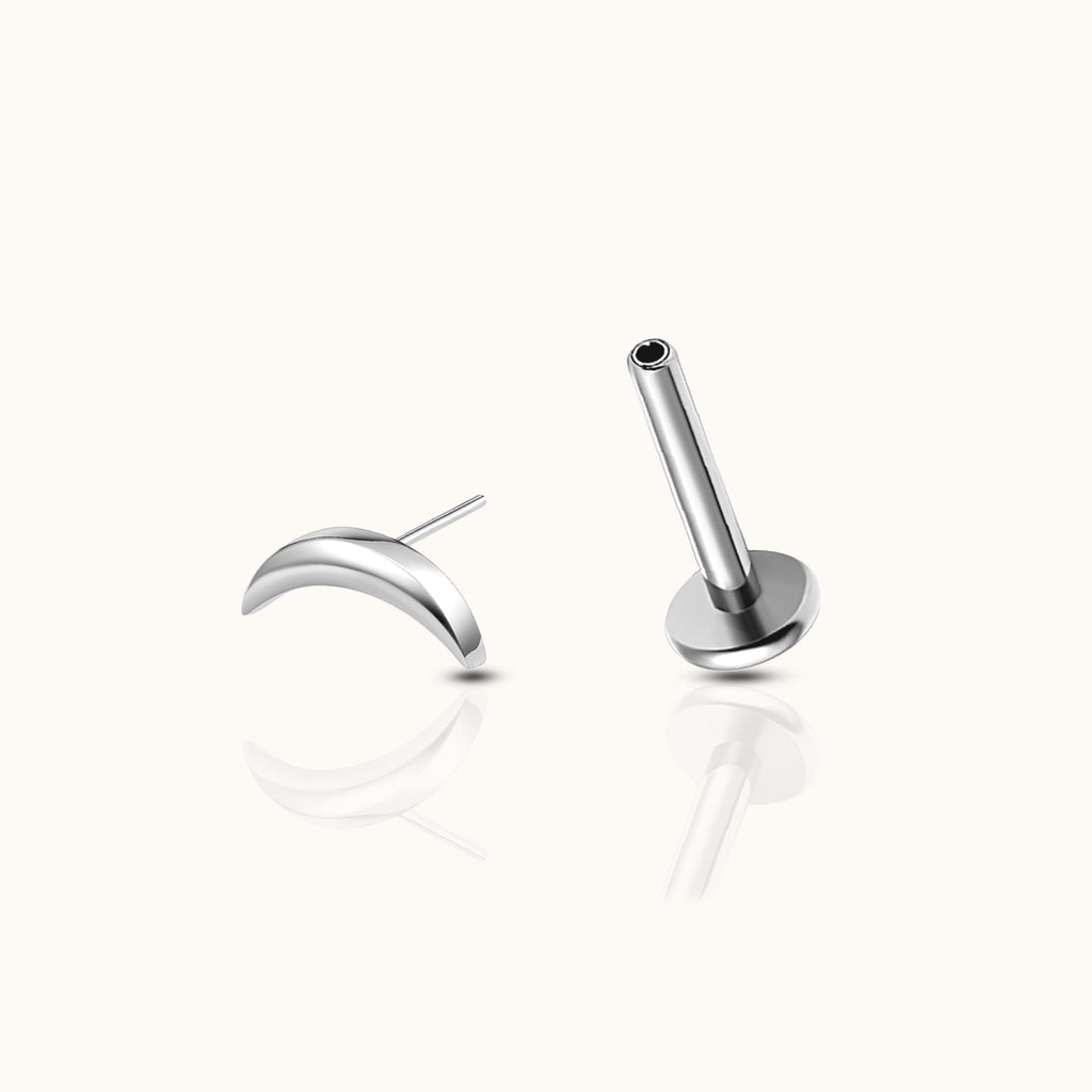 Sleek Crescent Moon Threadless Labret Titanium Flat Back Earring