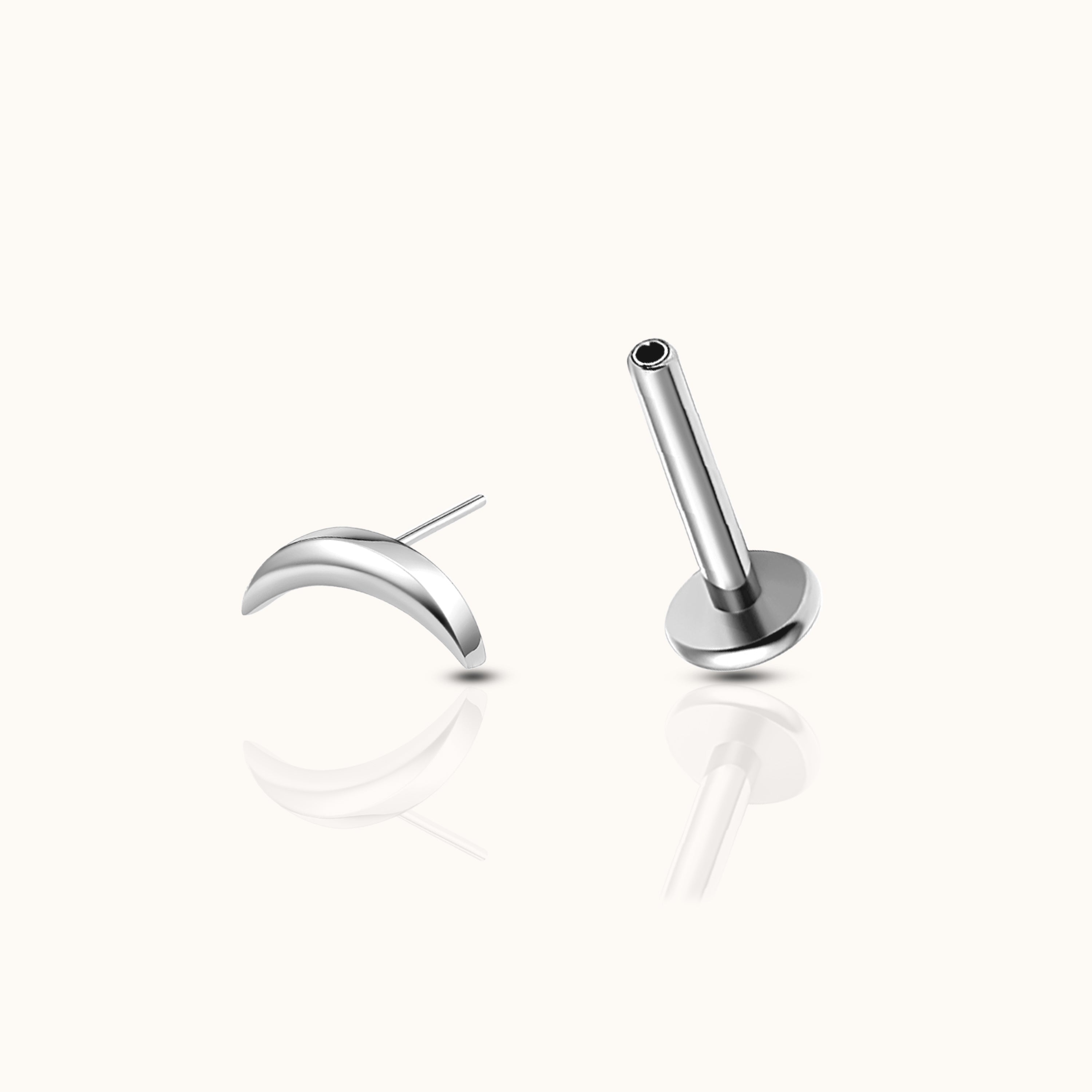 Sleek Crescent Moon Threadless Labret Titanium Flat Back Earring