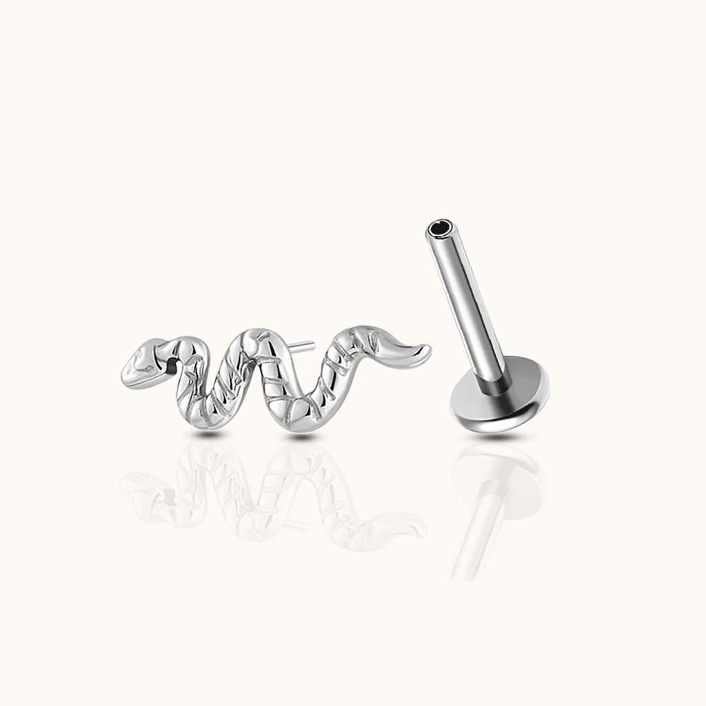Snake Coiled Cobra Textured Serpent Threadless Labret Titanium Flat Back Earring