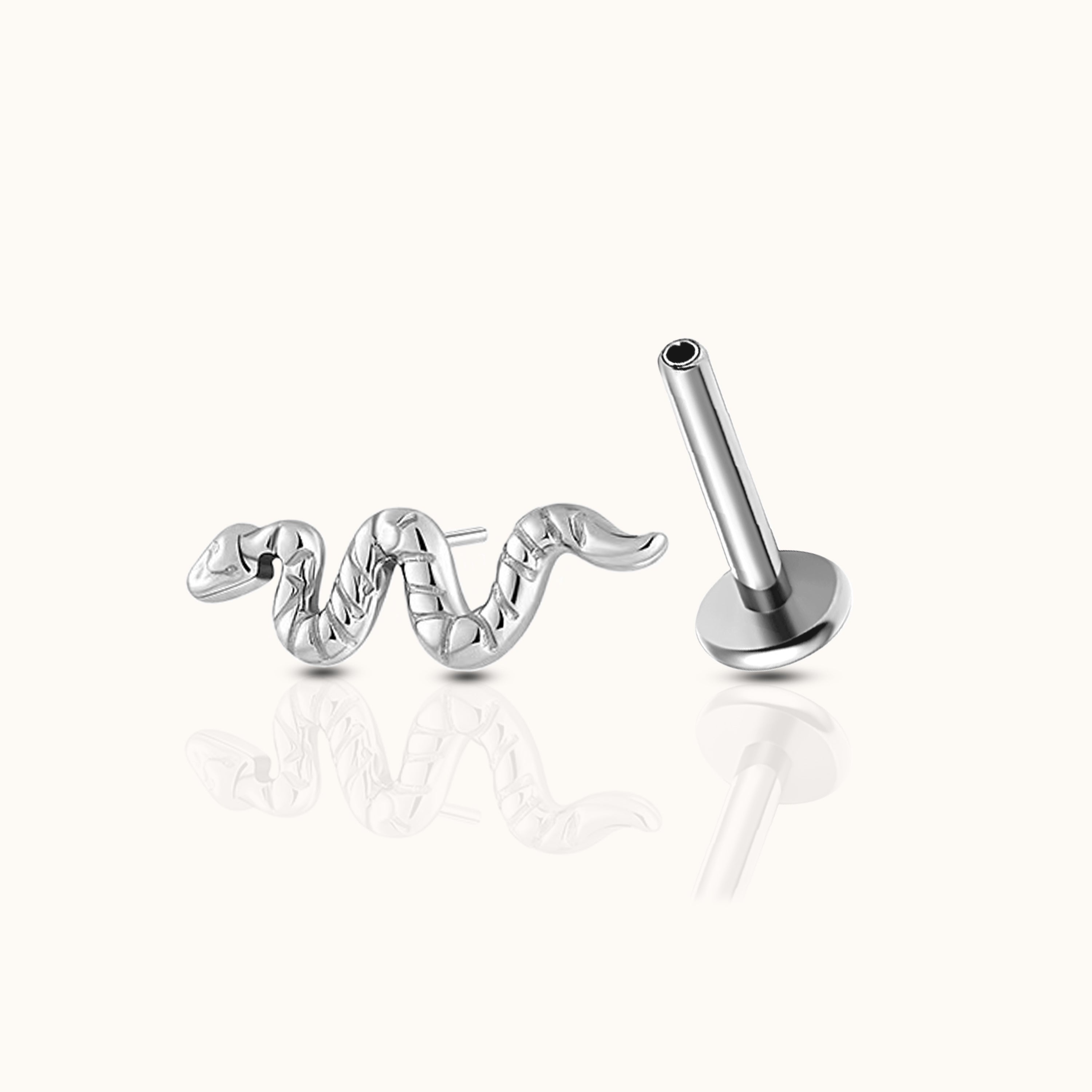 Snake Coiled Cobra Textured Serpent Threadless Labret Titanium Flat Back Earring
